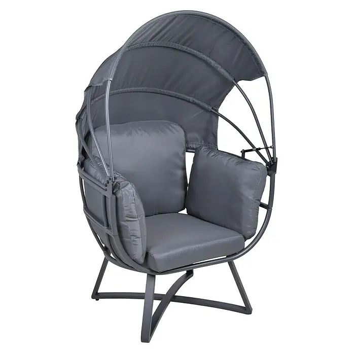 Garden Pleasure Garten-Loungesessel Delos - Anthrazit, B x T x H: 91 x 77 x 152 cm - Grauer Outdoor-Sessel aus Metall mit Stoffdach und weichen Kissen.