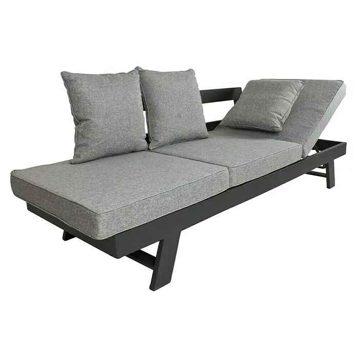 Garden Pleasure Loungesofa Donna - B x T x H: 216 x 74 x 70 cm, Aluminium, Polyester, Grau/Schwarz - Moderne Outdoor-Récamiere mit grauen Polstern und dunkelgrauem Metallrahmen.
