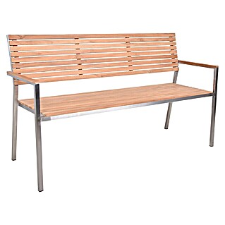 Garden Pleasure Gartenbank Denver 3-Sitzer (B x T x H: 144 x 56 x 86 cm, Teak, Edelstahl, Natur/Silber)