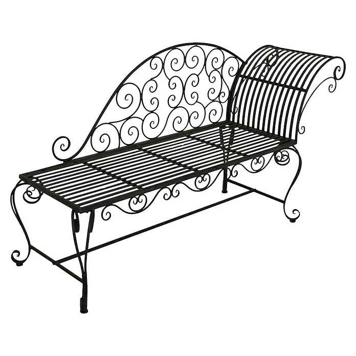 Garden Pleasure Gartenbank Lamington - B x T x H: 163 x 47,5 x 93 cm, Stahl, Schwarz-Braun - Schwarze schmiedeeiserne Gartenbank mit verschnörkelten Verzierungen für den Außenbereich.