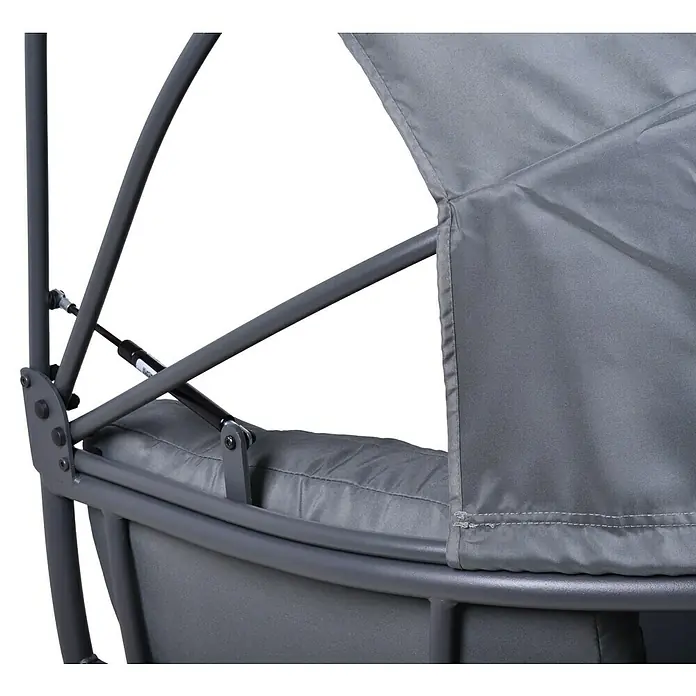 Garden Pleasure Garten-Loungesessel Delos - Anthrazit, B x T x H: 91 x 77 x 152 cm - Graues Metallgestell, Stoffkissen und Verdeck eines Outdoor-Stuhls, mit sichtbarer Gasfeder.