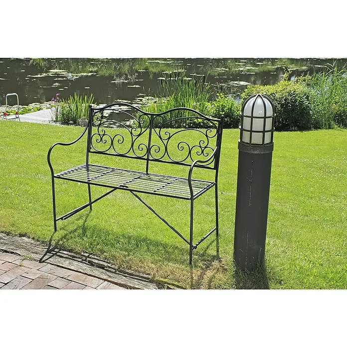 Garden Pleasure Gartenbank Vesuv - B x T x H: 111 x 54 x 93 cm, Stahl, Schwarz-Matt - Schwarzmetall-Gartenbank mit verschnörkelter Rückenlehne.