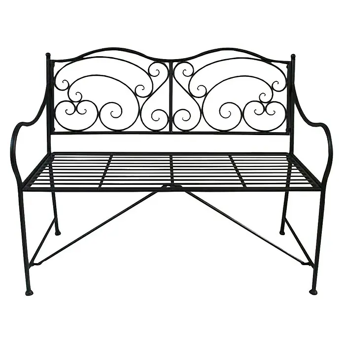 Garden Pleasure Gartenbank Vesuv - B x T x H: 111 x 54 x 93 cm, Stahl, Schwarz-Matt - Schwarze, verzierte Gartenbank aus Metall mit dekorativer, geschnörkelter Rückenlehne und Lattenrostsitz.