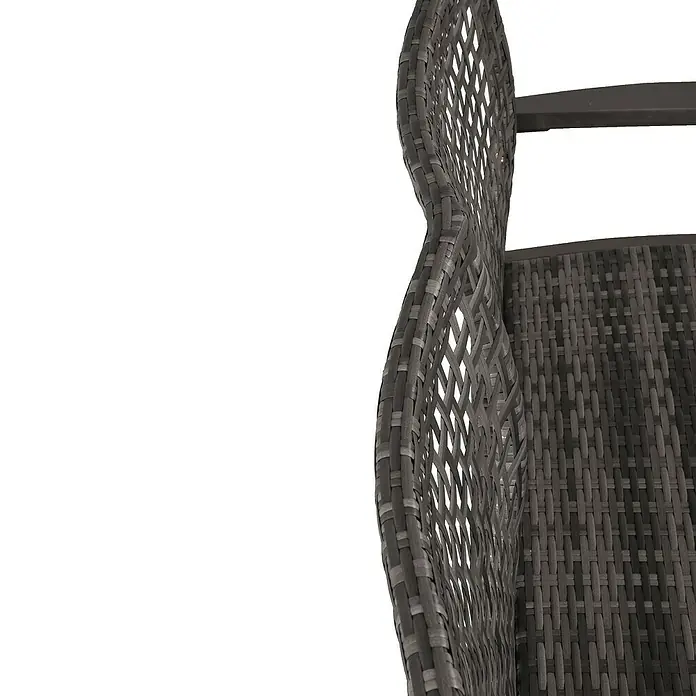 Garden Pleasure Hängebank Cuneo - B x T x H: 131 x 64 x 53 cm, Polyrattan, Akazie, Grau - Dunkelgrauer Korbsessel, Nahaufnahme der geflochtenen Struktur und Armlehne.