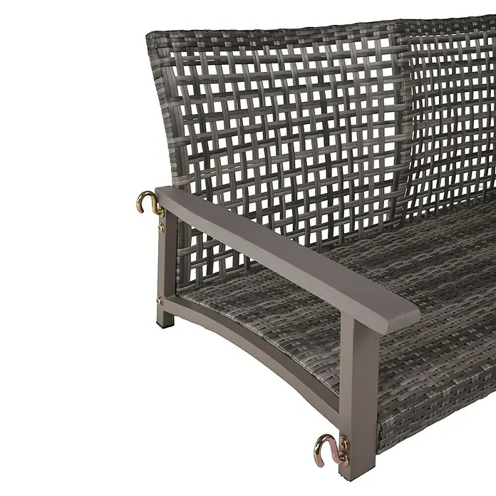 Garden Pleasure Hängebank Cuneo - B x T x H: 131 x 64 x 53 cm, Polyrattan, Akazie, Grau - Graubraune Rattan-Gartenschaukel mit Metallrahmen und Armlehnen, mit goldenen Aufhängehaken.