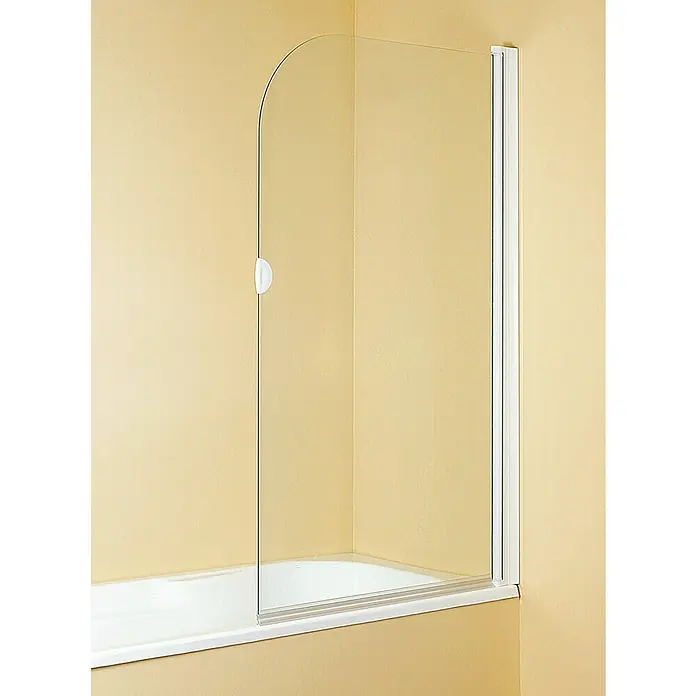 Mampara para bañera Pomo - An x Al: 80 x 140 cm, 1 ud., Blanco - Mampara de bañera de vidrio transparente con marco y manija blancos. La mampara protege contra salpicaduras al ducharse en la bañera.