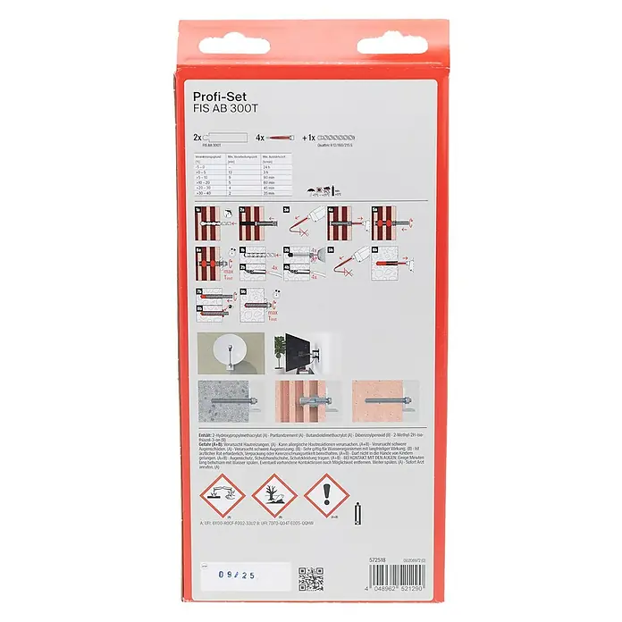 Fischer Montagemörtel FIS AB 300 T - Inhalt: 2 x 300 ml inkl. Handschuhe - Profi-Set FIS AB 300T: Das Set beinhaltet Dübel, Injektionsmörtel und eine Quattric Bohrspitze für sichere Befestigungen.