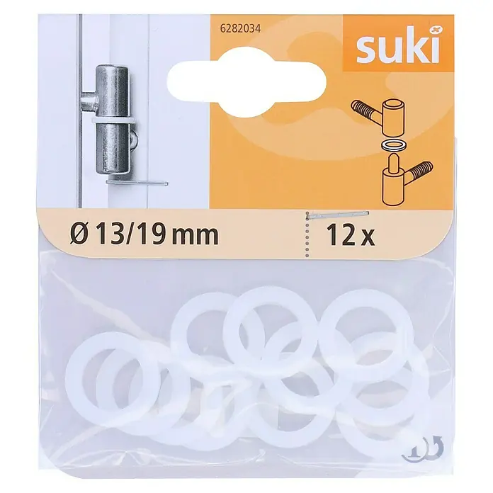 Suki Anillo de montaje - Diámetro: 19 mm, 12 ud. - Anillos espaciadores de plástico blanco para bisagras, 12 unidades, Ø 13/19 mm.