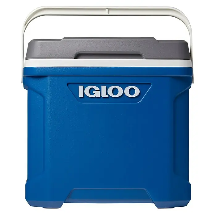 Igloo Kühlbox Latitude - 28 l, L x B x H: 45,7 x 30,1 x 43,8 cm, Blau/Grau - Blauer Igloo-Kühler aus Kunststoff mit grauem Deckel und weißem Griff.