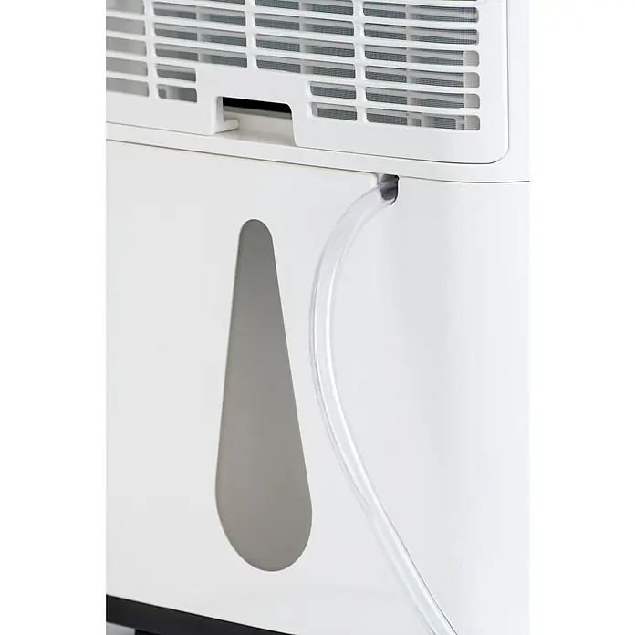 Woods Elektro-Luftentfeuchter MDX 20P - 360 W, Entfeuchtungsleistung: 20 l/Tag, Weiß - Weißer Luftentfeuchter mit durchsichtigem Ablaufschlauch und Wasserstandsanzeige.