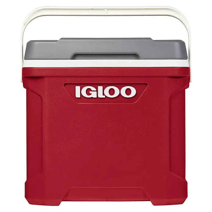 Igloo Kühlbox Latitude - 28 l, L x B x H: 45,7 x 30,1 x 43,8 cm, Rot/Grau - Rote Igloo Kühlbox aus Kunststoff mit weißem Griff und grauem Deckel.