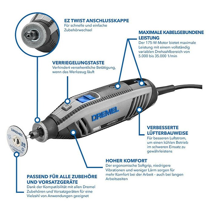 Dremel Multifunktionswerkzeug 4250 (4250 Platinum+) (175 W, Leerlaufdrehzahl: 5 000 U/min - 35 000 U/min) | BAUHAUS