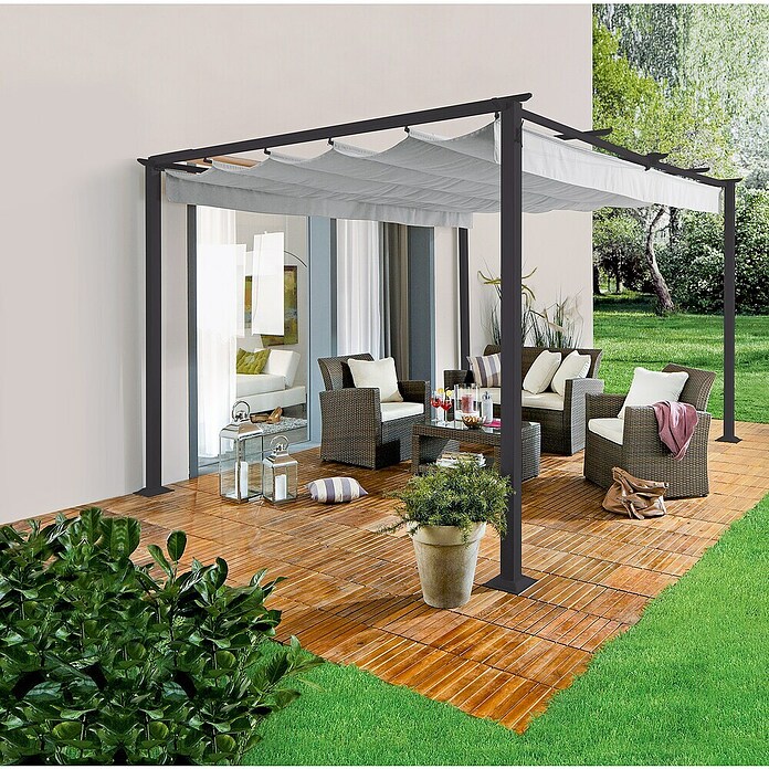Sunfun Pérgola con toldo corredero Jakarta II XL (300 x 400 x 230 cm, Gris claro)