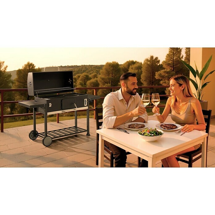 Kingstone KMS Žar na oglje Black Angus Maxi  (Površina za peko (Š x G): 92 x 43 cm, Črne barve) | 8304 - Holzkohlegrill QM | ICGA - Grillgeräte | ICG - Grillgeräte / Grillzubehör | IC - Freizeit im Garten | I - Stadtgarten | BAUHAUS