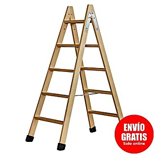 Escalera de tijera (Altura de trabajo: 3,05 m, Número de peldaños: 10 ud., Carga soportada: 150 kg, Madera)