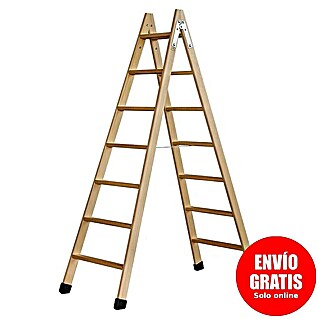 Escalera de tijera (Número de peldaños: 14 ud., Altura de trabajo: 3,5 m, Madera)