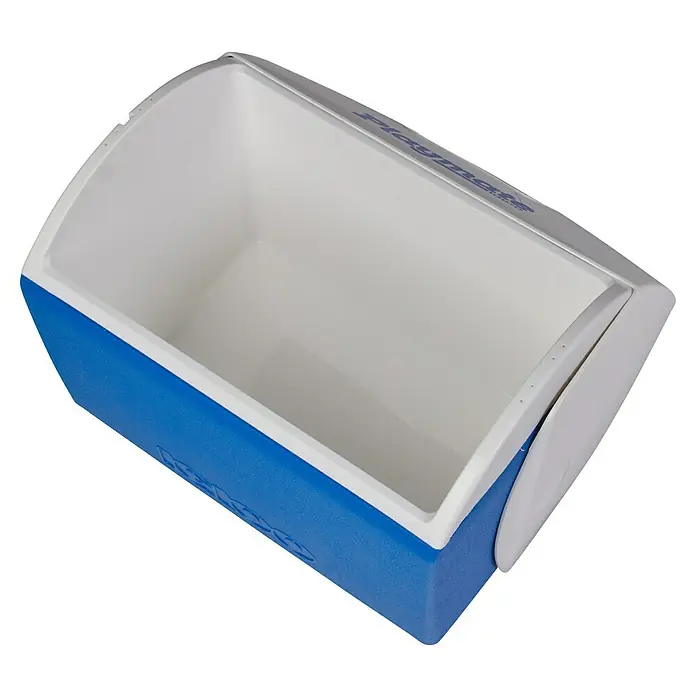 Igloo Kühlbox - 15 l, L x B x H: 40,3 x 25,9 x 37,8 cm, Blau/Weiß - Offene blau-weiße Kühlbox, schräg von oben betrachtet.
