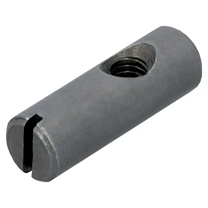 Suki Quermutterbolzen - Ø x L: 10 x 30 mm, M 6 - Nahaufnahme einer zylindrischen T-Nuss mit Gewinde für präzise Befestigungen. Ideal für Anwendungen, die zuverlässigen Halt erfordern.
