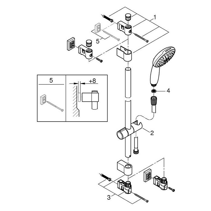 Grohe QuickFix Vitalio Start Brausegarnitur 110 (Lochabstand: 47 cm - 62 cm, Anzahl Strahlarten: 2 Stk., Chrom) | BAUHAUS