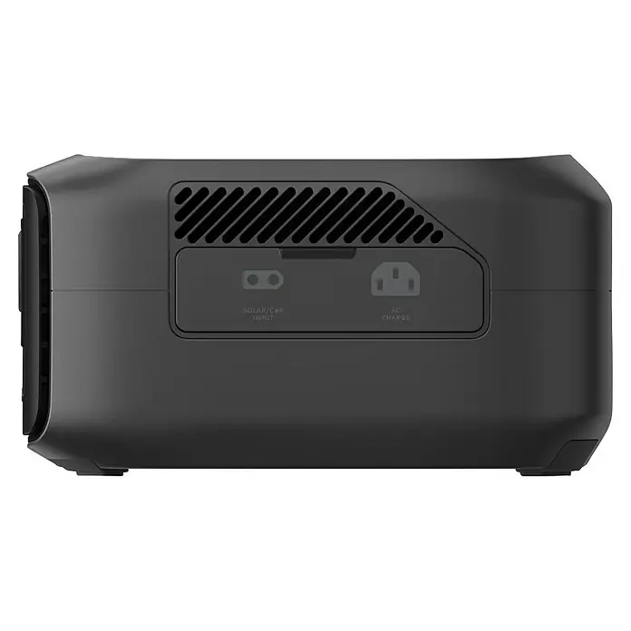 EcoFlow Powerstation River 3 UPS - 0% MwSt. - 245 Wh, Schwarz - Bild eines schwarzen tragbaren Kraftwerks mit Solar-/Autoeingang und Wechselstromladung zum Aufladen von Geräten unterwegs.