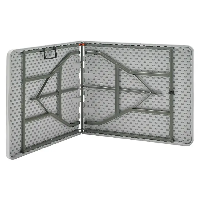 Mesa de jardín Every - L x An x Al: 180 x 70 x 74 cm, Acero/HDPE, Blanco roto, Abatible - Mesa plegable con estructura gris y tablero blanco, ideal para eventos y fácil de transportar.