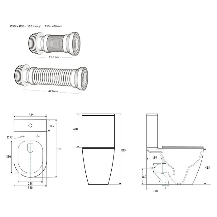 Artysan Pack de WC y bidé Inter 3 (Sin borde de descarga, Salida dual, Blanco) | BAUHAUS