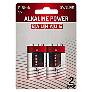 BAUHAUS Batterie Power E Block 6LR61 (9-Volt-Block, Alkali-Mangan, 9 V, 2 Stk.)
