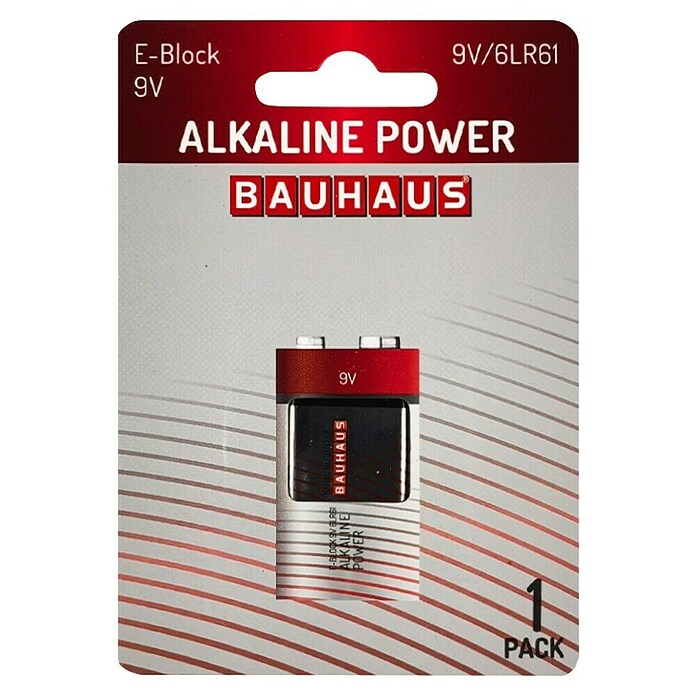 BAUHAUS Batterie Power E Block 6LR61 (9-Volt-Block, Alkali-Mangan, 9 V, 1 Stk.) | BAUHAUS