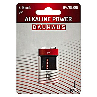 BAUHAUS Batterie Power E Block 6LR61 (9-Volt-Block, Alkali-Mangan, 9 V, 1 Stk.)