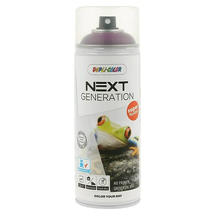Dupli-Color Next Sprühlack Next Generation - Berlin, Seidenmatt, 400 ml - Eine Dose Dupli-Color Next Generation Sprühfarbe mit einem Frosch darauf. Universell einsetzbar und schnell trocknend.