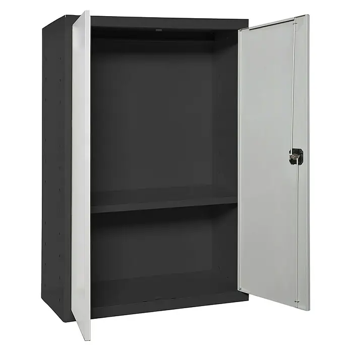 Simonrack Simonlocker Armario multiusos metálico Multi Professional Desmontado - L x An x Al: 40 x 80 x 90 cm, Antracita/Gris, Número de baldas: 1 ud. - Un armario metálico con dos estantes y dos puertas abiertas para guardar objetos en la oficina o en casa.