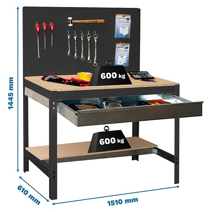 Simonrack Simonwork Banco de trabajo BT2 Box (Antracita/Madera, Ancho: 151 cm) | BAUHAUS