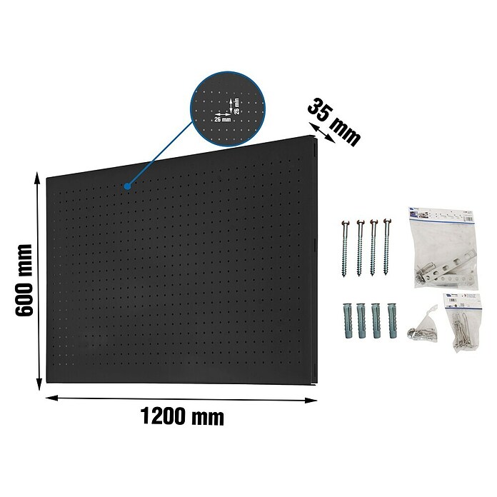 Simonrack Panelclick Panel perforado con 22 ganchos y 8 accesorios (L x An: 120 x 60 cm, Antracita) | BAUHAUS