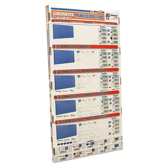 Simonrack Panelclick Panel perforado con 8 ganchos - An x L: 60 x 120 cm, Antracita - Sistema de estanterías SIMONWORK Panelclick 1200: Diversos conjuntos con estantes, ganchos y accesorios para organizar la pared a medida.