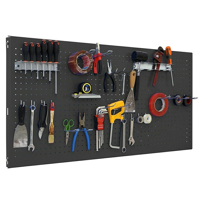 Simonrack Panelclick Panel perforado con 22 ganchos y 3 accesorios (L x An: 150 x 60 cm, Antracita) | BAUHAUS