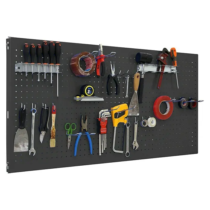 Simonrack Panelclick Panel perforado con 22 ganchos y 3 accesorios - L x An: 90 x 40 cm, Antracita - Pared de herramientas con varias herramientas, bien organizadas y de fácil acceso para aficionados al bricolaje y profesionales.