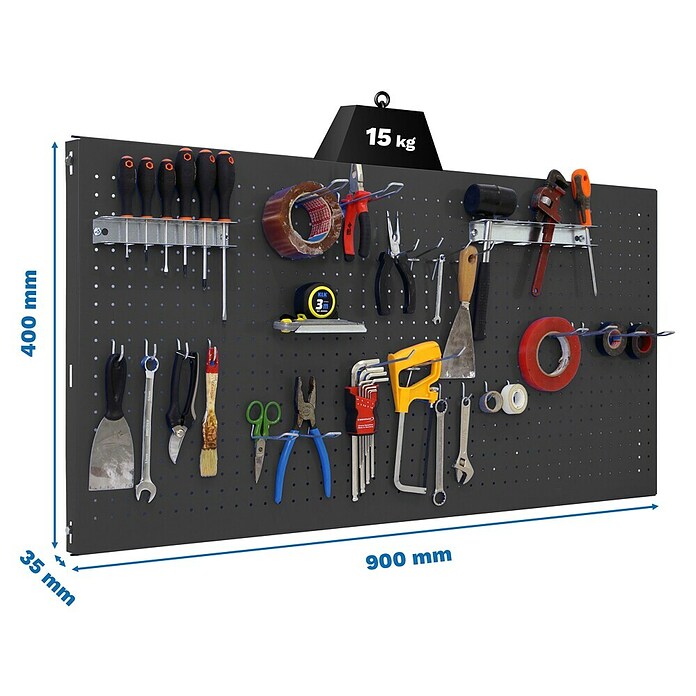 Simonrack Panelclick Panel perforado con 22 ganchos y 3 accesorios (L x An: 90 x 40 cm, Antracita) | BAUHAUS