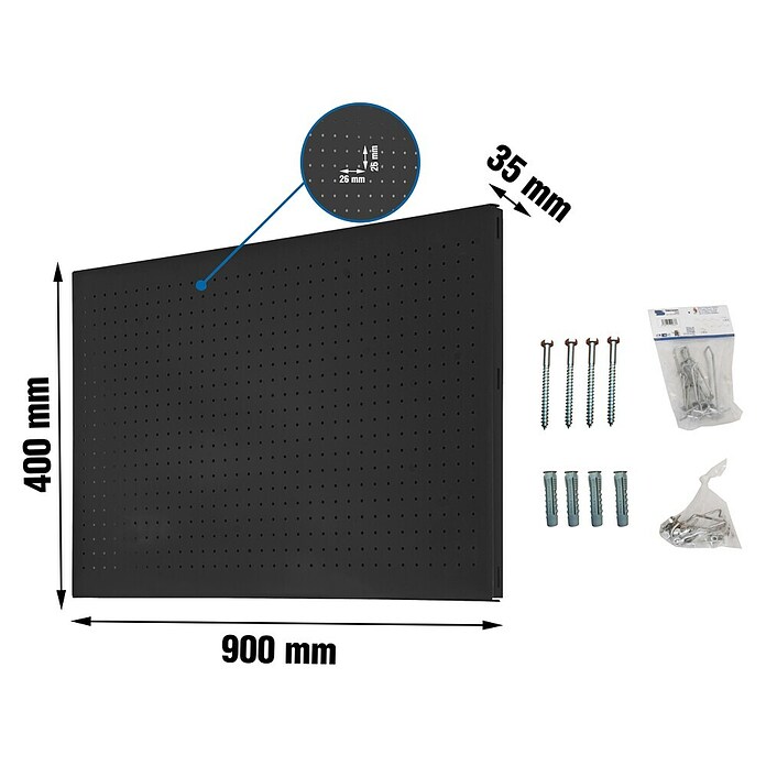 Simonrack Panelclick Panel perforado con 14 ganchos y 3 accesorios (L x An: 90 x 40 cm, Antracita) | BAUHAUS