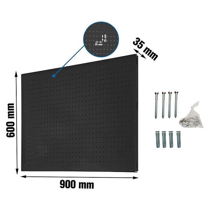 Simonrack Panelclick Panel perforado con 8 ganchos (An x L: 60 x 90 cm, Antracita) | BAUHAUS
