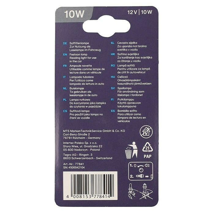 UniTEC Soffittenlampe (C10W, 2 Stk.)