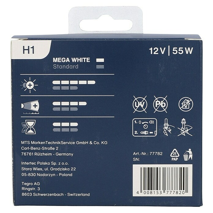 UniTEC Hauptscheinwerfer-Lampen XENON Mega White (H1, 2 Stk.)