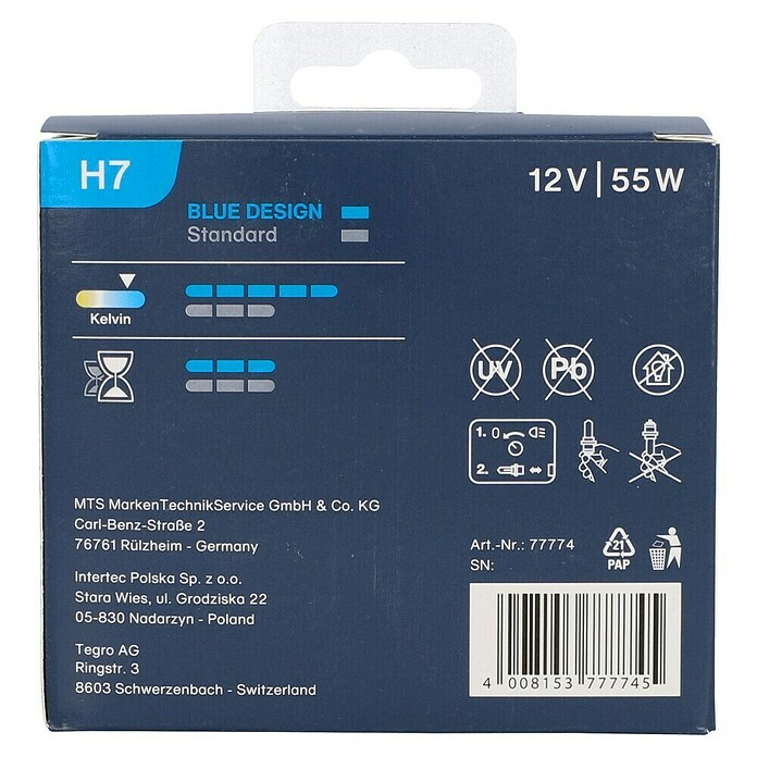 UniTec Halogen-Scheinwerferlampe XENON Blue Design (H7, 2 Stk.)