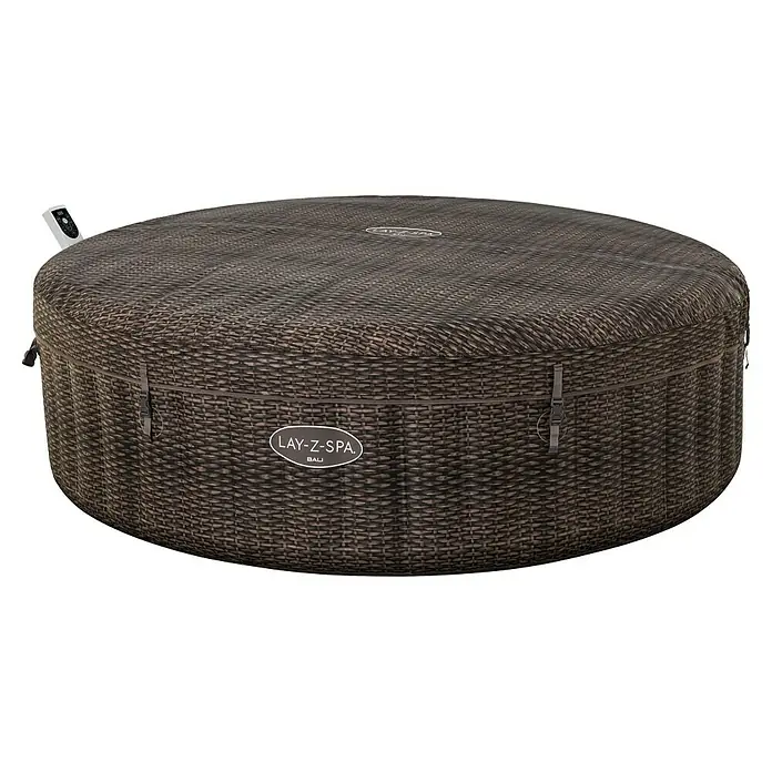 Bestway Lay-Z-Spa Mobil-Whirlpool Bali - Ø x H: 216 x 71 cm, Braun, 1.260 l - Lay-Z-Spa Bali Whirlpool mit brauner Rattanoptik und Abdeckung, ideal für entspannende Momente im Garten.
