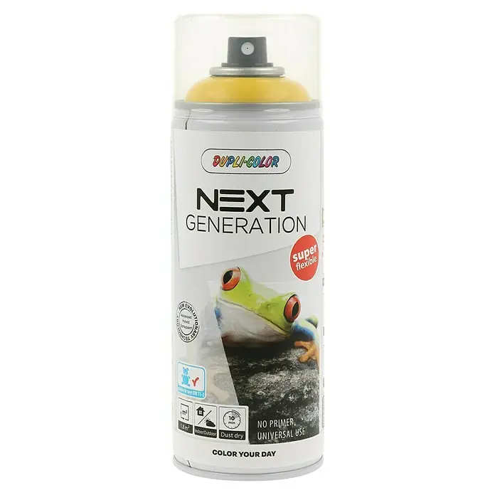 Dupli-Color Next Sprühlack Next Generation RAL 1021 - Rapsgelb, Glänzend, 400 ml - Dose Dupli-Color Next Generation Sprühfarbe in Gelb, ideal für flexible Anwendungen im Innen- und Außenbereich.