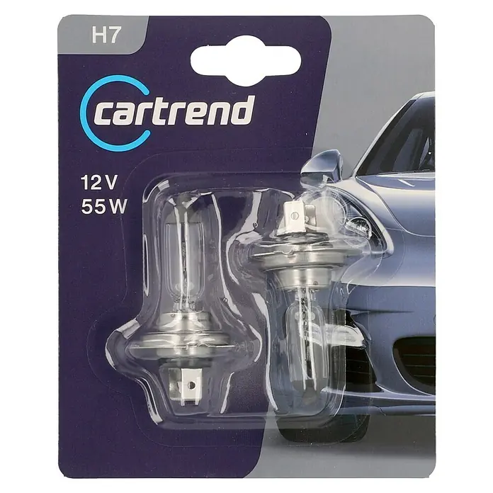 UniTEC Scheinwerferlampe - H7, 2 Stk. - H7-Autolampenpackung von Cartrend mit 12V und 55W. Das Set enthält zwei Halogenlampen für eine zuverlässige Fahrzeugbeleuchtung.