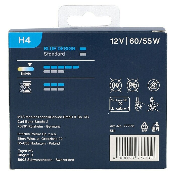 UniTEC Halogen-Scheinwerferlampe XENON Blue Design (H4, 2 Stk.)
