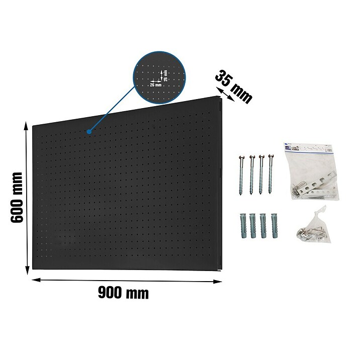 Simonrack Panelclick Panel perforado con 22 ganchos y 3 accesorios (L x An: 90 x 60 cm, Antracita) | BAUHAUS