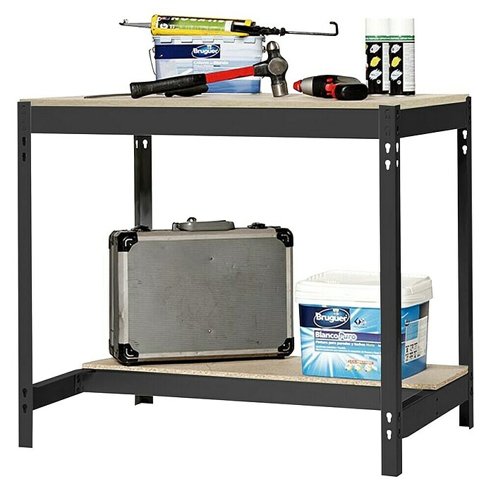 Simonrack Simonwork Banco de trabajo BT0 (L x An: 61 x 121 cm, Altura de trabajo: 84,2 cm, Carga soportada: 1.800 kg, Antracita/Madera) | BAUHAUS
