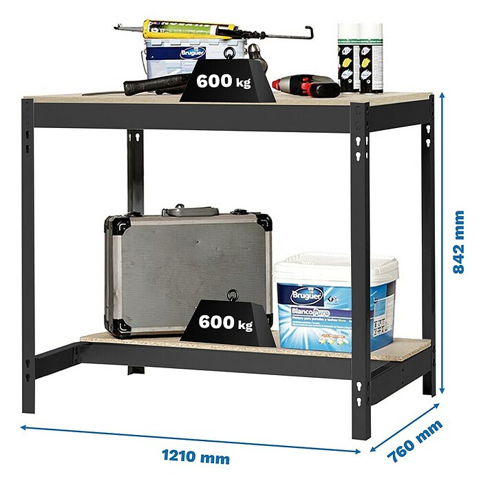 Simonrack Simonwork Banco de trabajo BT0 (L x An: 76 x 121 cm, Altura de trabajo: 84,2 cm, Carga soportada: 1.200 kg, Antracita/Madera) | BAUHAUS