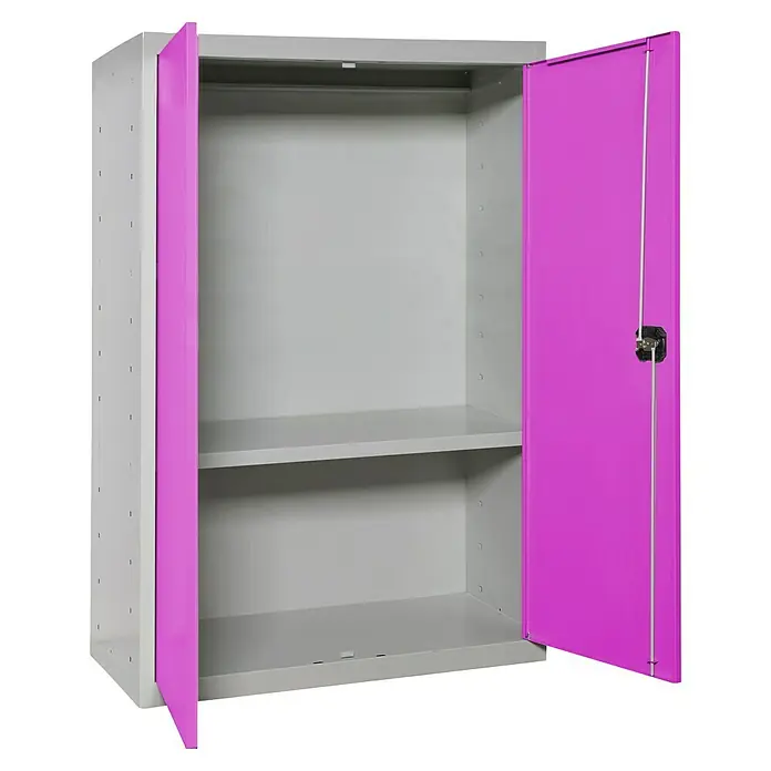 Simonrack Simonlocker Armario multiusos metálico Multi Professional Desmontado - L x An x Al: 40 x 80 x 90 cm, Gris/Rosa, Número de baldas: 1 ud. - Taquilla metálica abierta con dos estantes y llamativas puertas moradas. Ideal para organizar objetos en la oficina.